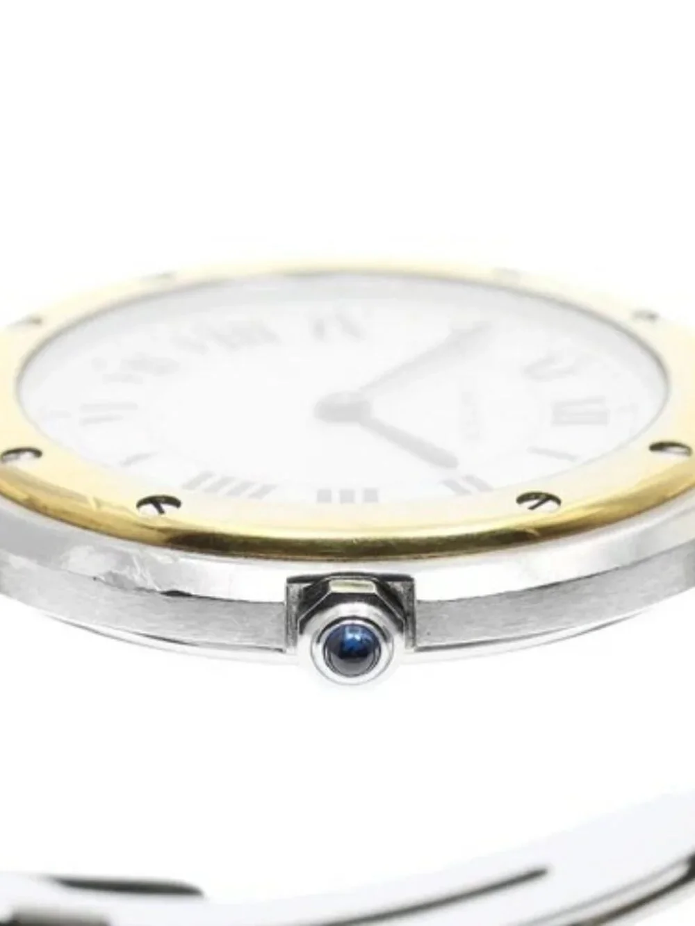 CARTIER Santos Round LM YG bezel white Dial Quartz Men's Watch_954669